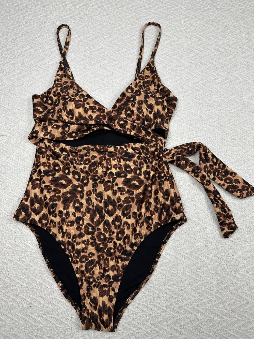 Aerie Leopard Print One-Piece Swimsuit wrap tie animal sexy resort wear long